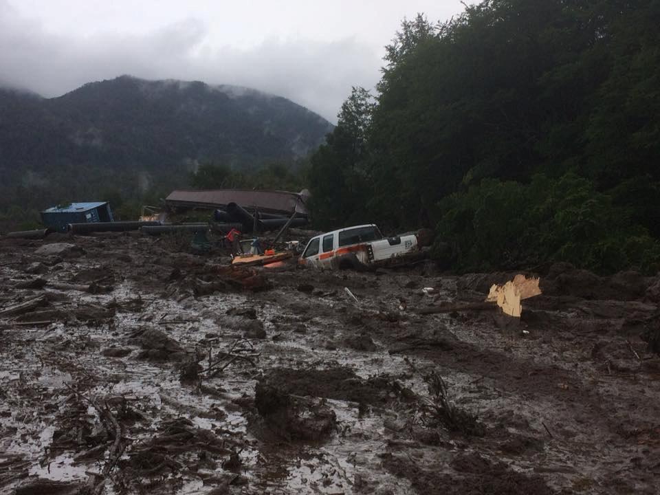 Damage done by a landslide is seen in Villa Santa Lucia
